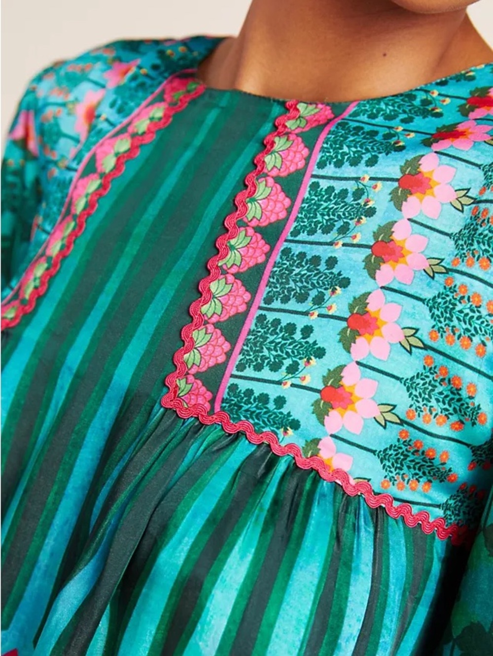 Anthropologie Siddhartha Bansal Lahiri Blouse in Green Motif Size Small - Picture 3 of 9